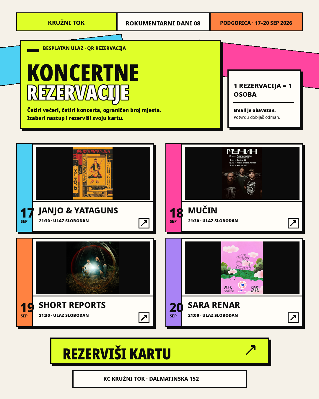Koncertne rezervacije: 4 dana, 4 koncerta, ulaz besplatan.